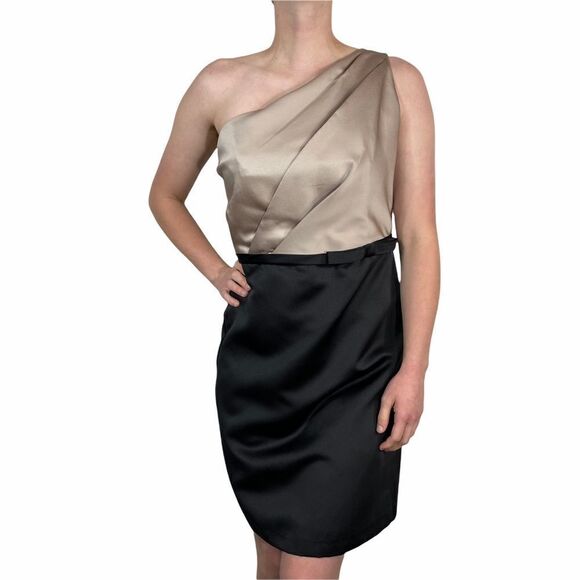 Alfred Angelo One Shoulder Tan and Black Dress - Picture 2 of 8